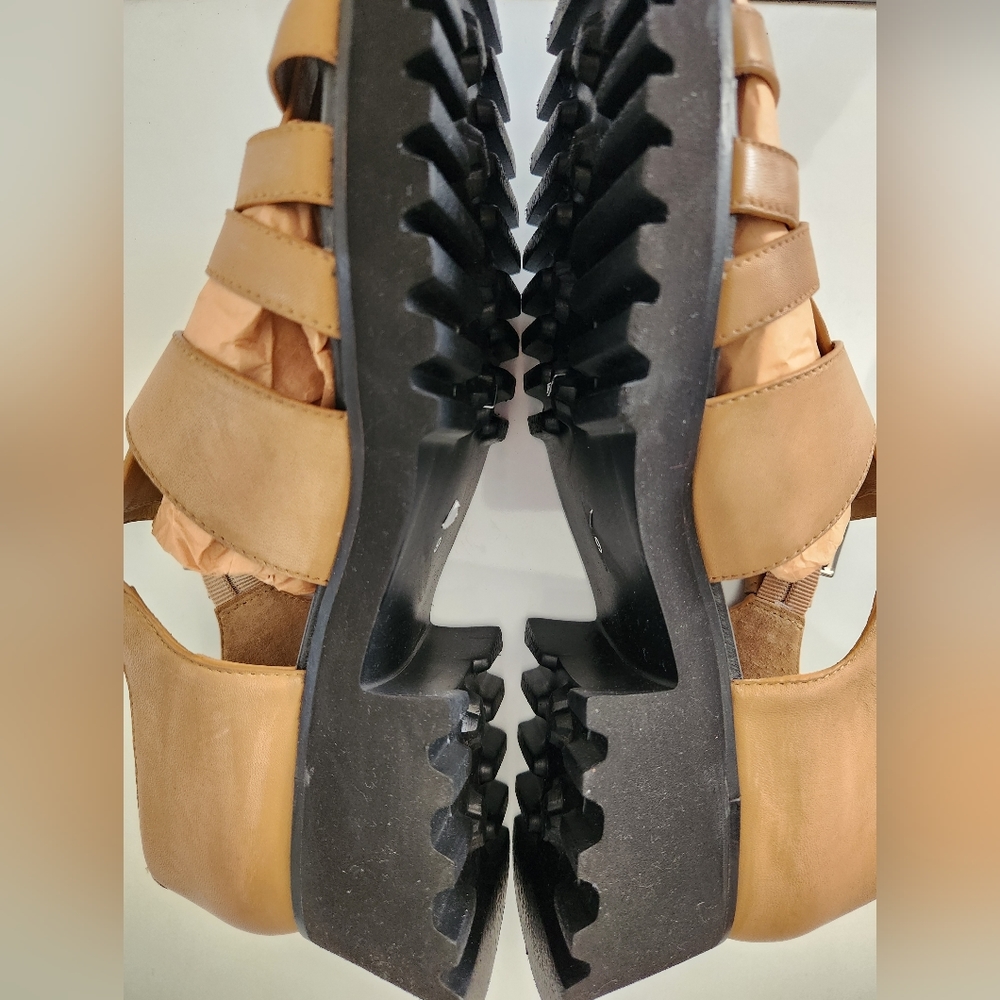 Free People Tan Woven Leather Platform Sandals - Picture 7 of 10